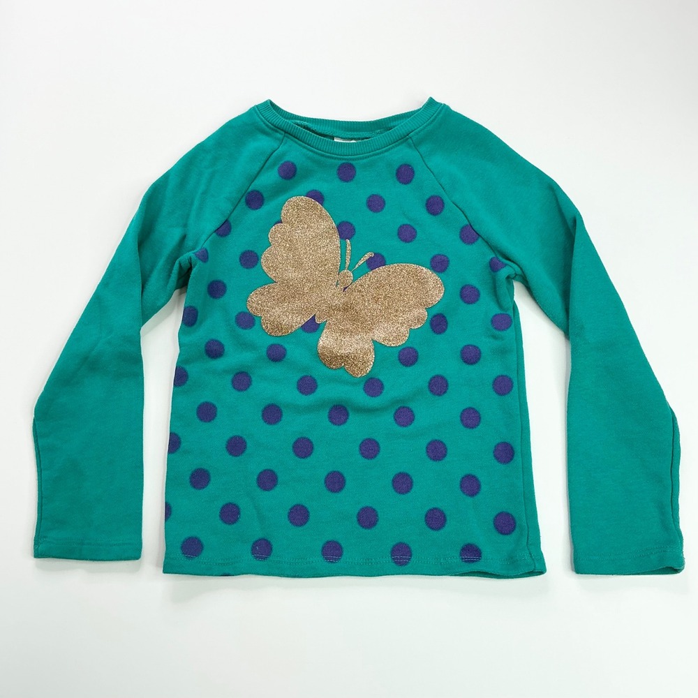 Jumping Beans Teal Green Butterfly Top Kids Size 5 Glitter Polka Dot Raglan